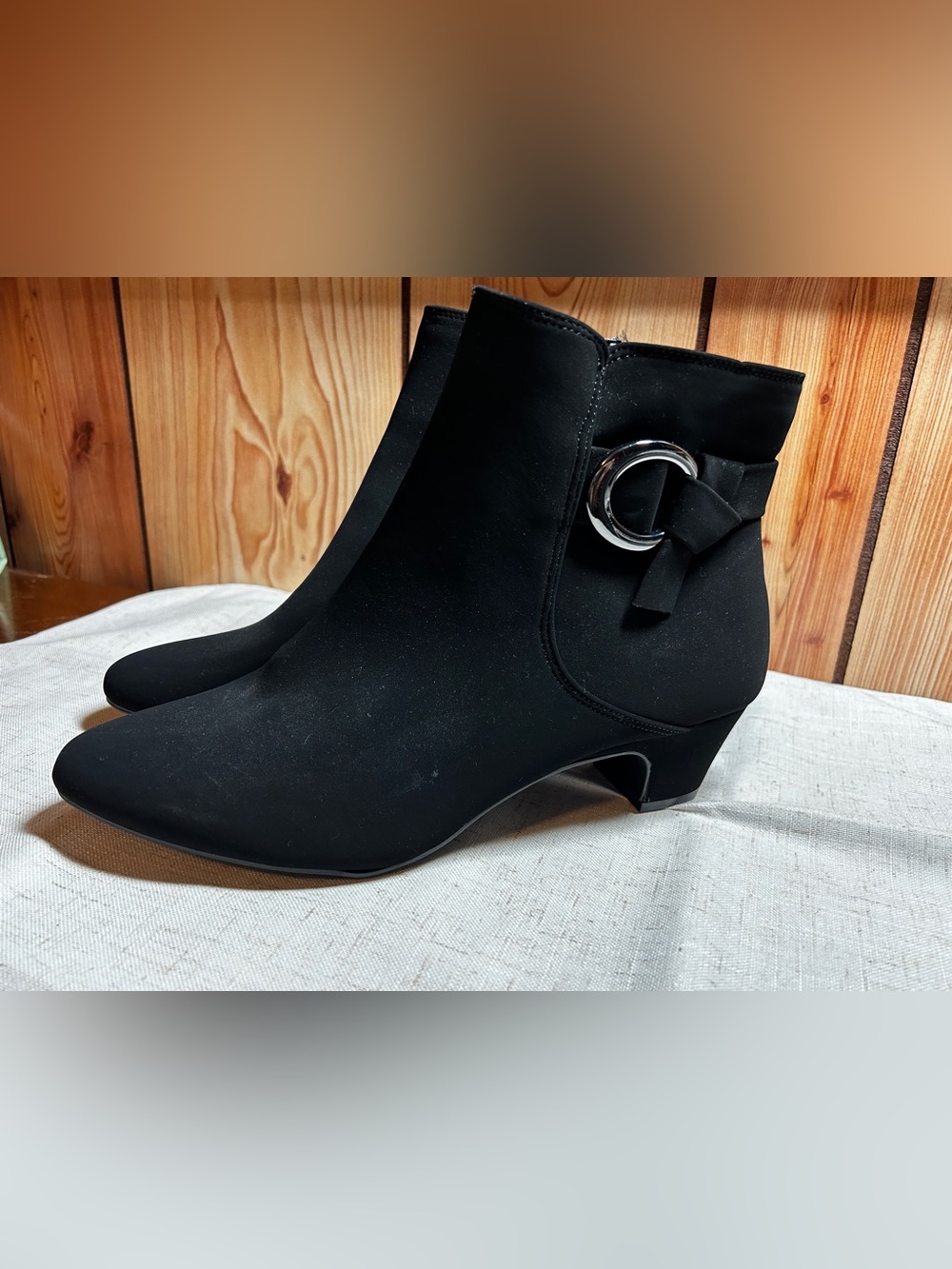 Impo New Boots Women’s Size 10M Bootie Black Ankle Top Cone Heels Faux suede